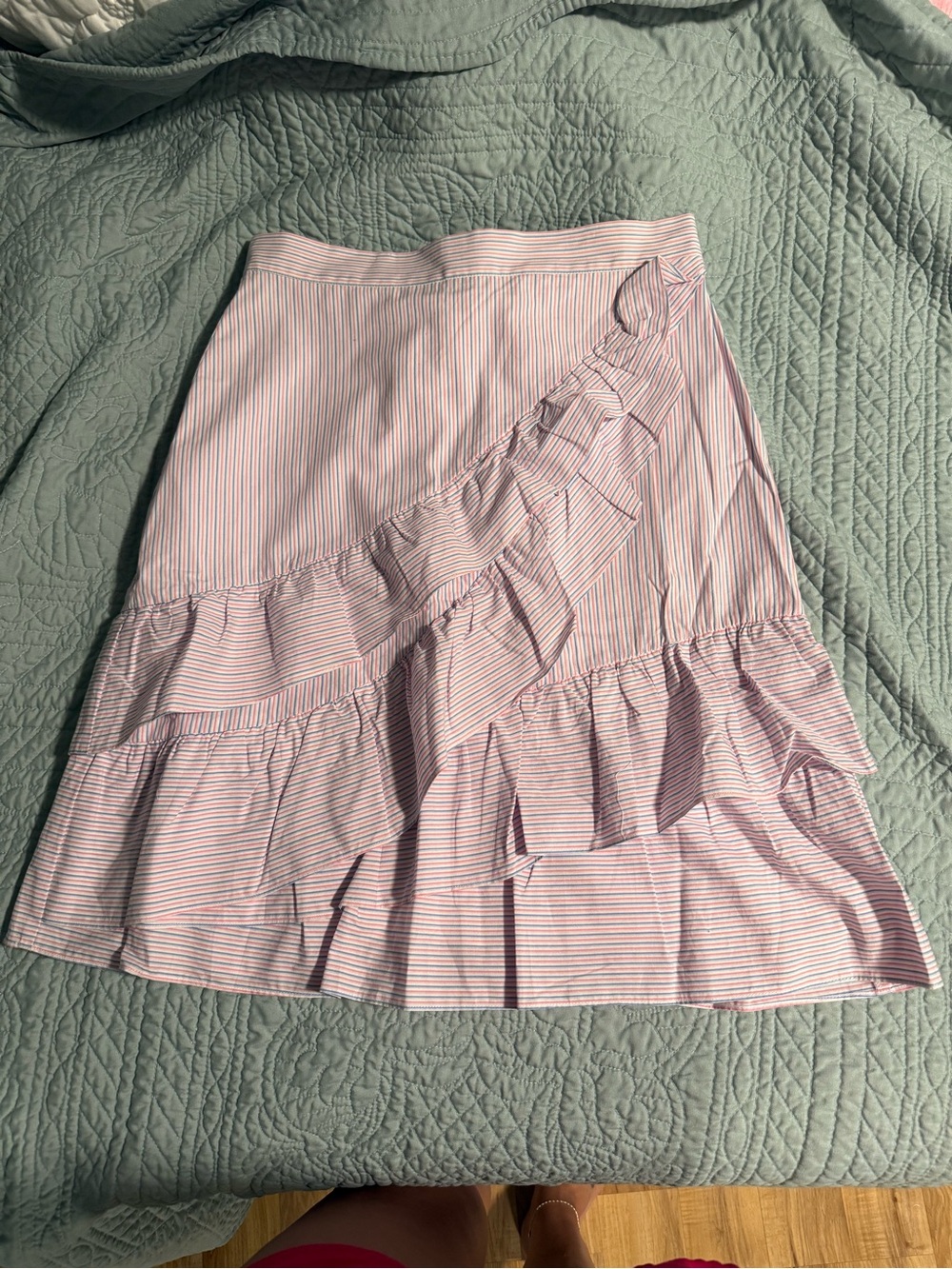 Parker Pink Striped Ruffle Midi Skirt